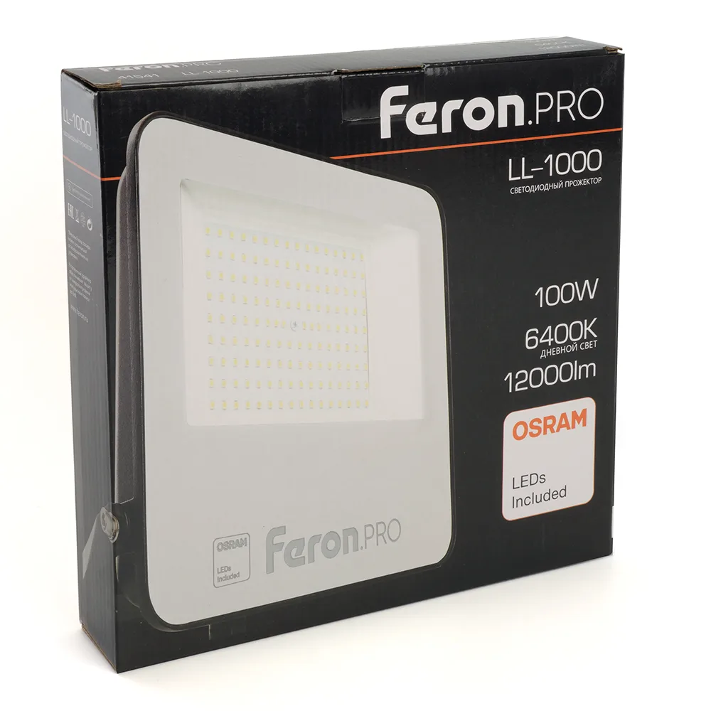 FERON Светодиодный прожектор Feron.PRO LL-1000 IP65 100W 6400K черный 41541 FERON Светодиодный прожектор Feron.PRO LL-1000 IP65 100W 6400K черный 41541
