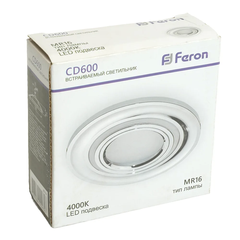 FERON Светильник встраиваемый с белой LED подсветкой CD600 потолочный MR16 G5.3 хром FERON Светильник встраиваемый с белой LED подсветкой CD600 потолочный MR16 G5.3 хром