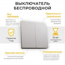 Кнопка-выключатель беспроводной FERON, TM82, 7мВт, IP20, двухклавишный, серебро 41720
