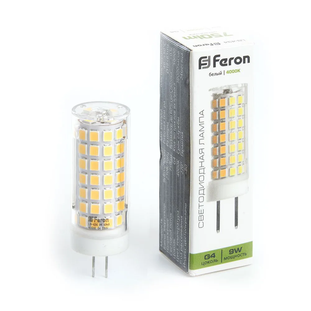 FERON Лампа светодиодная LB-434 G4 9W 175-265V 4000K 38144 FERON Лампа светодиодная LB-434 G4 9W 175-265V 4000K 38144