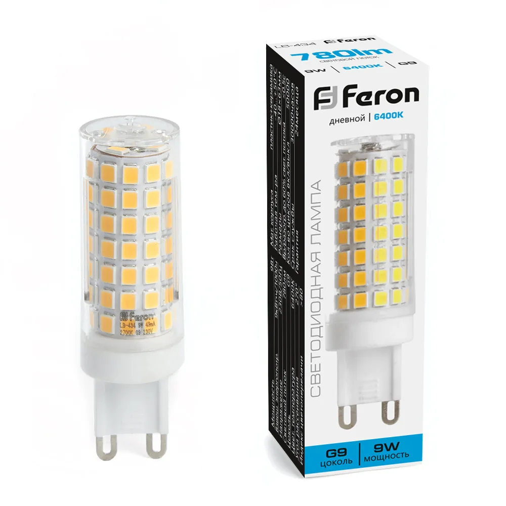 Лампа светодиодная FERON LB-434 G9 9W 175-265V 6400K 38148
