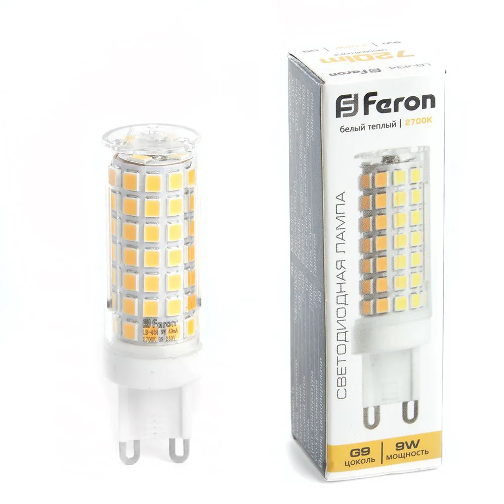 FERON Лампа светодиодная LB-434 G9 9W 175-265V 2700K 38146 FERON Лампа светодиодная LB-434 G9 9W 175-265V 2700K 38146