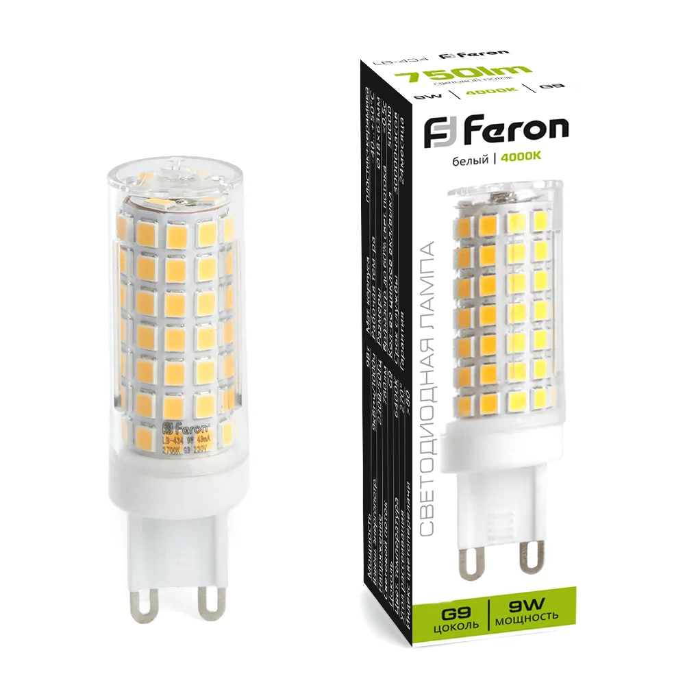 FERON Лампа светодиодная LB-434 G9 9W 175-265V 4000K 38147 FERON Лампа светодиодная LB-434 G9 9W 175-265V 4000K 38147