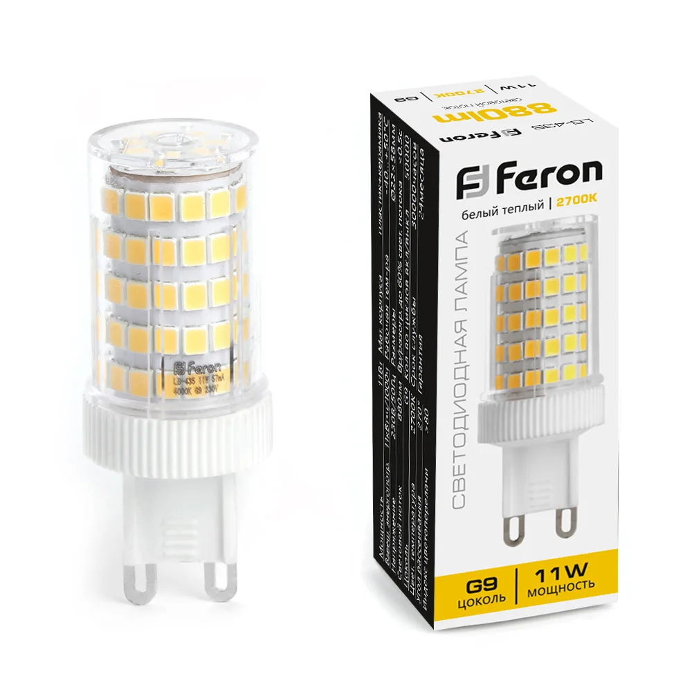 FERON Лампа светодиодная LB-435 G9 11W 175-265V 2700K 38149 FERON Лампа светодиодная LB-435 G9 11W 175-265V 2700K 38149