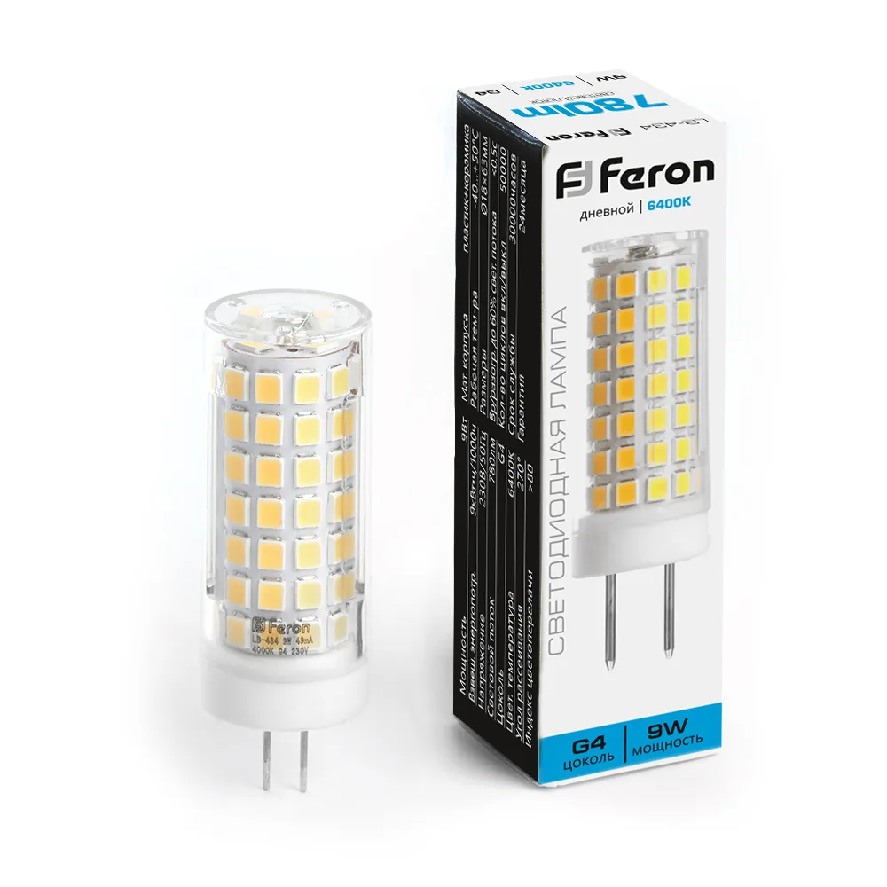 FERON Лампа светодиодная LB-434 G4 9W 175-265V 6400K 38145 FERON Лампа светодиодная LB-434 G4 9W 175-265V 6400K 38145
