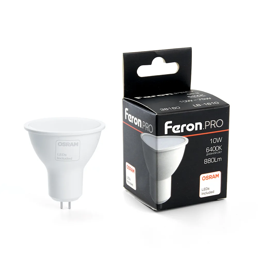 FERON Лампа светодиодная Feron.PRO LB-1610 MR16 G5.3 10W 175-265V 6400K 38160 FERON Лампа светодиодная Feron.PRO LB-1610 MR16 G5.3 10W 175-265V 6400K 38160