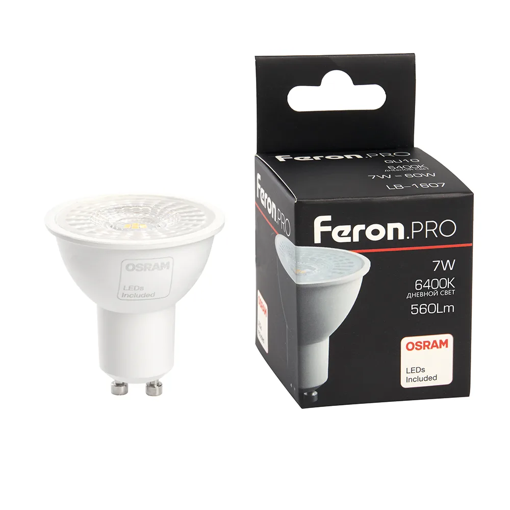 FERON Лампа светодиодная Feron.PRO LB-1607 GU10 7W 175-265V 6400K 38184 FERON Лампа светодиодная Feron.PRO LB-1607 GU10 7W 175-265V 6400K 38184