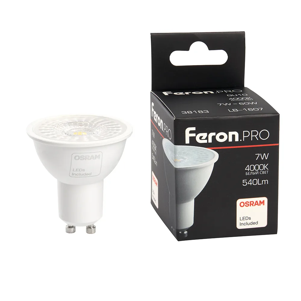 FERON Лампа светодиодная Feron.PRO LB-1607 GU10 7W 175-265V 4000K 38183 FERON Лампа светодиодная Feron.PRO LB-1607 GU10 7W 175-265V 4000K 38183