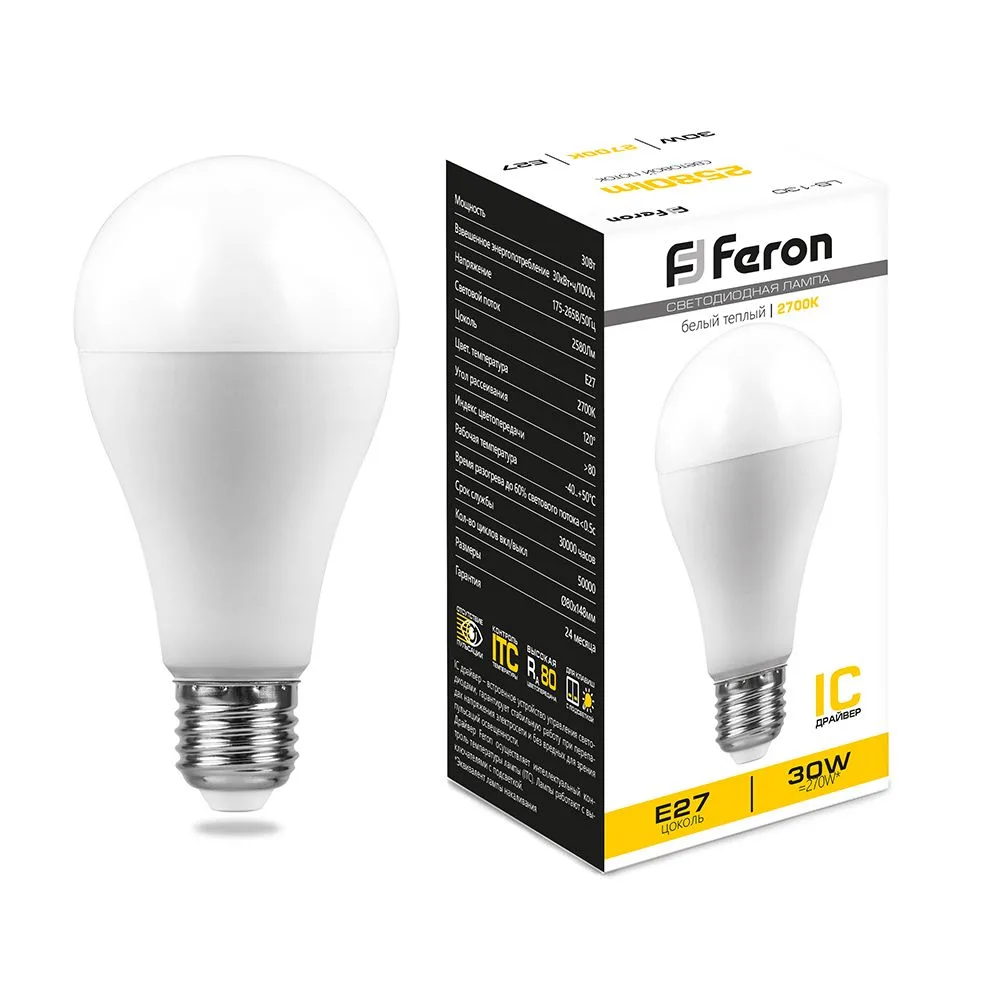 FERON Лампа светодиодная LB-130 Шар E27 30W 175-265V 2700K 38194 FERON Лампа светодиодная LB-130 Шар E27 30W 175-265V 2700K 38194