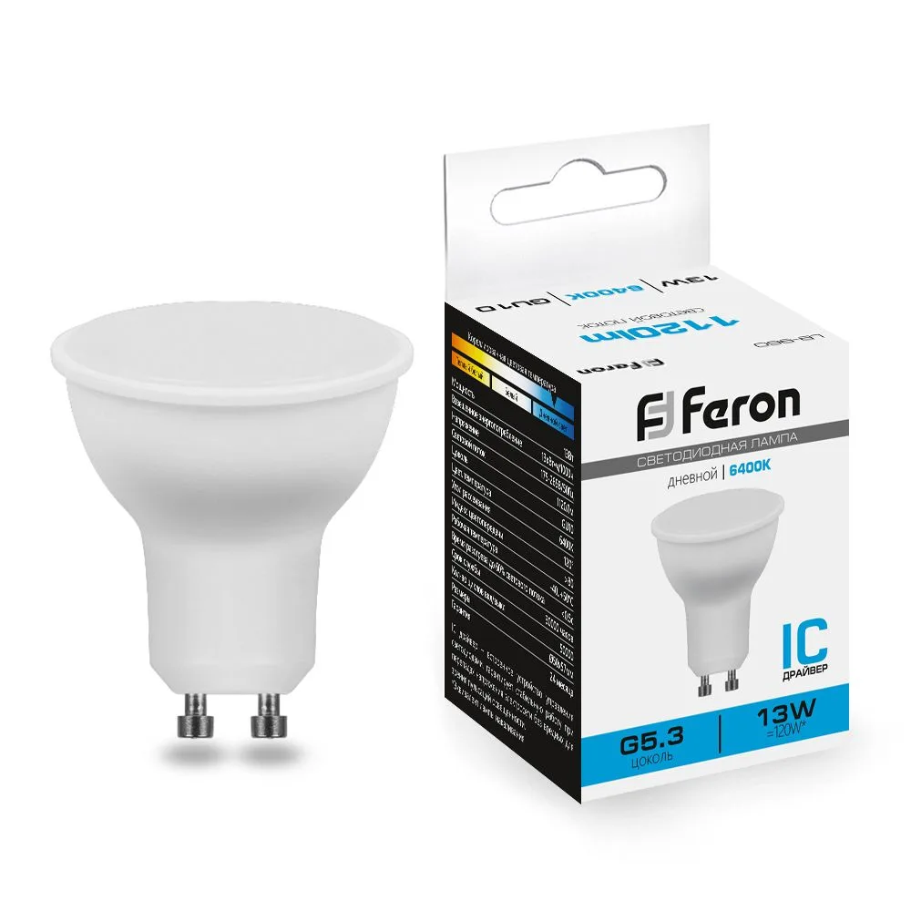 FERON Лампа светодиодная LB-960 MR16 GU10 13W 175-265V 6400K 38193 FERON Лампа светодиодная LB-960 MR16 GU10 13W 175-265V 6400K 38193