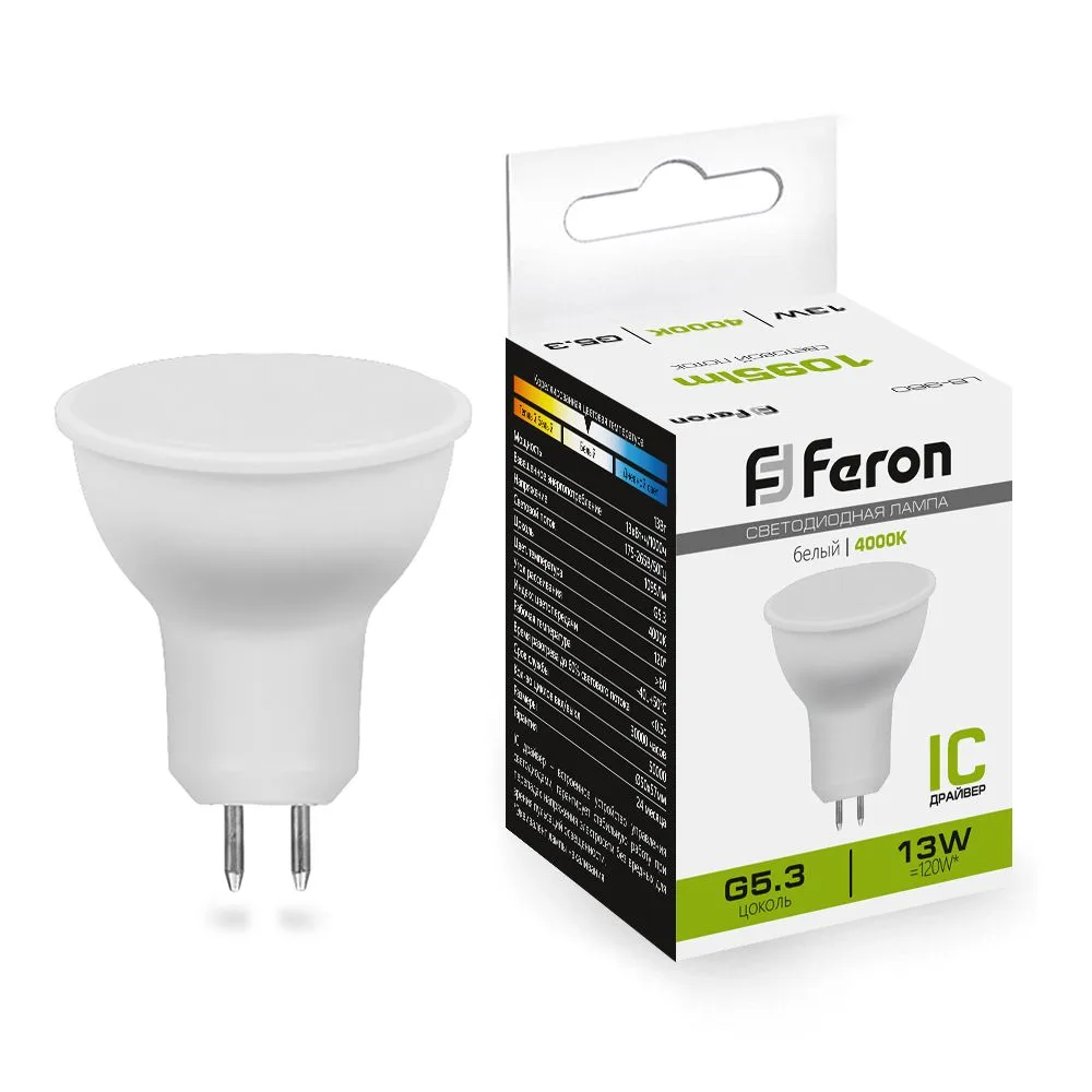 FERON Лампа светодиодная LB-960 MR16 G5.3 13W 175-265V 4000K 38189 FERON Лампа светодиодная LB-960 MR16 G5.3 13W 175-265V 4000K 38189