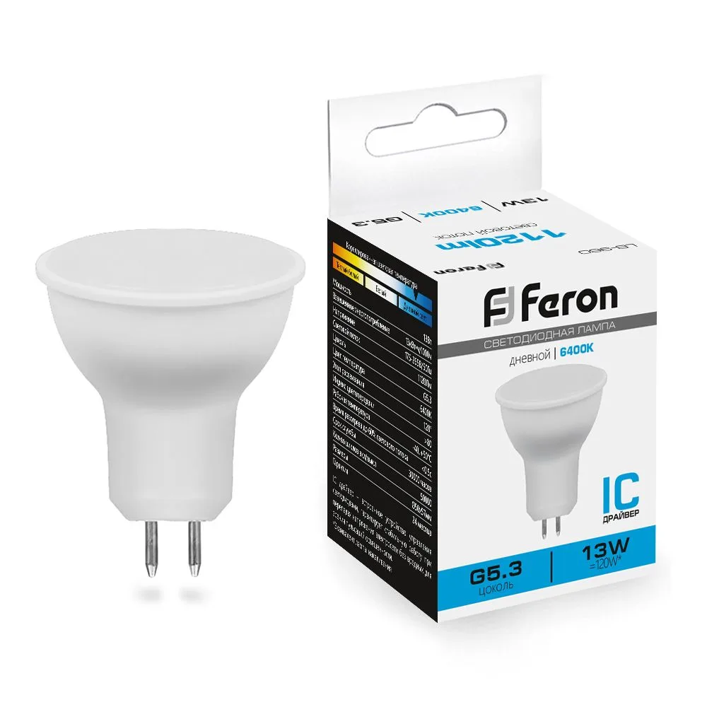 FERON Лампа светодиодная LB-960 MR16 G5.3 13W 175-265V 6400K 38190 FERON Лампа светодиодная LB-960 MR16 G5.3 13W 175-265V 6400K 38190