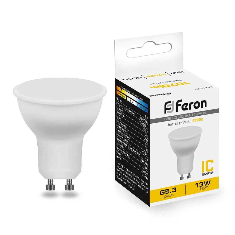 Лампа светодиодная FERON LB-960 MR16 GU10 13W 175-265V 2700K 38191