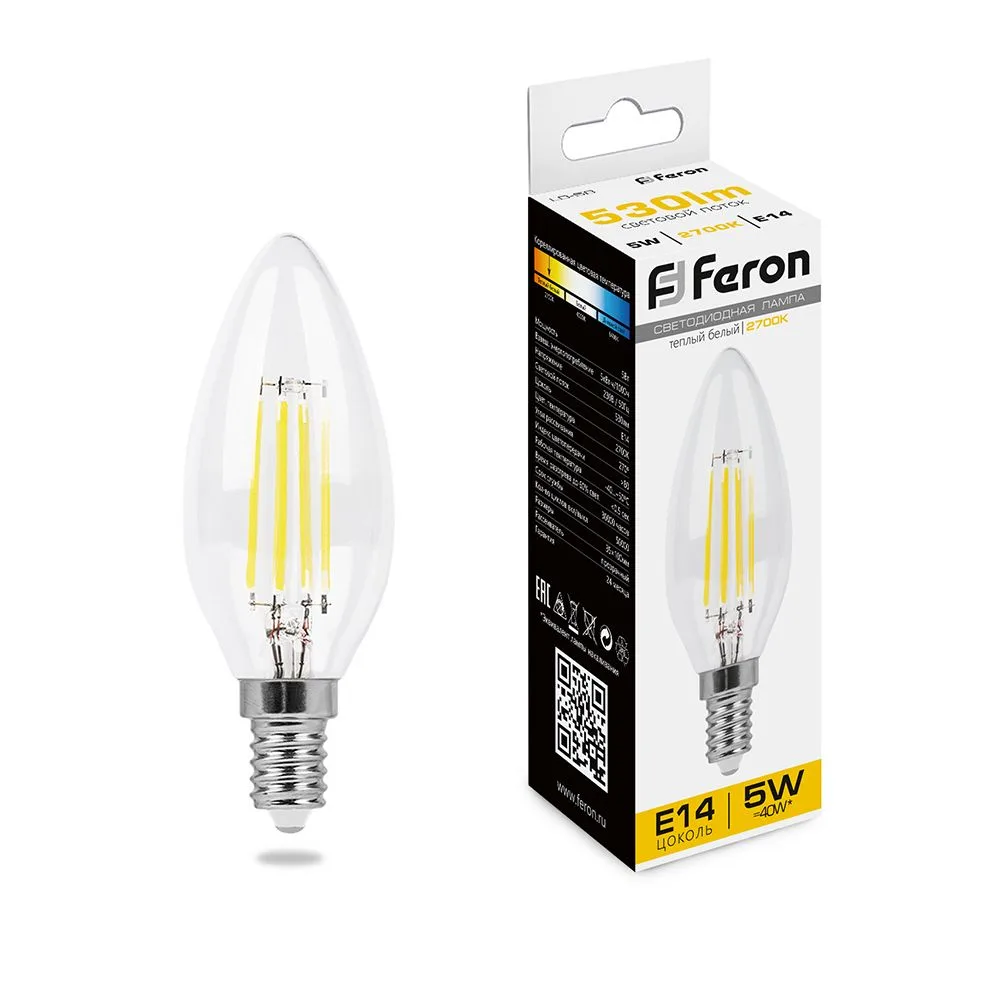 Лампа светодиодная FERON LB-58 Свеча E14 5W 230V 2700K 25572