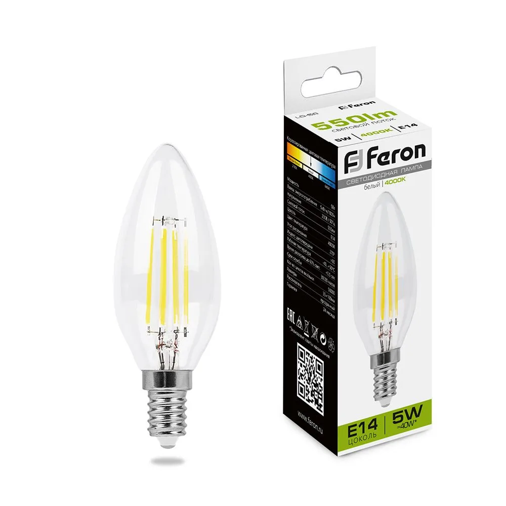 FERON Лампа светодиодная LB-58 Свеча E14 5W 230V 4000K 25573 FERON Лампа светодиодная LB-58 Свеча E14 5W 230V 4000K 25573