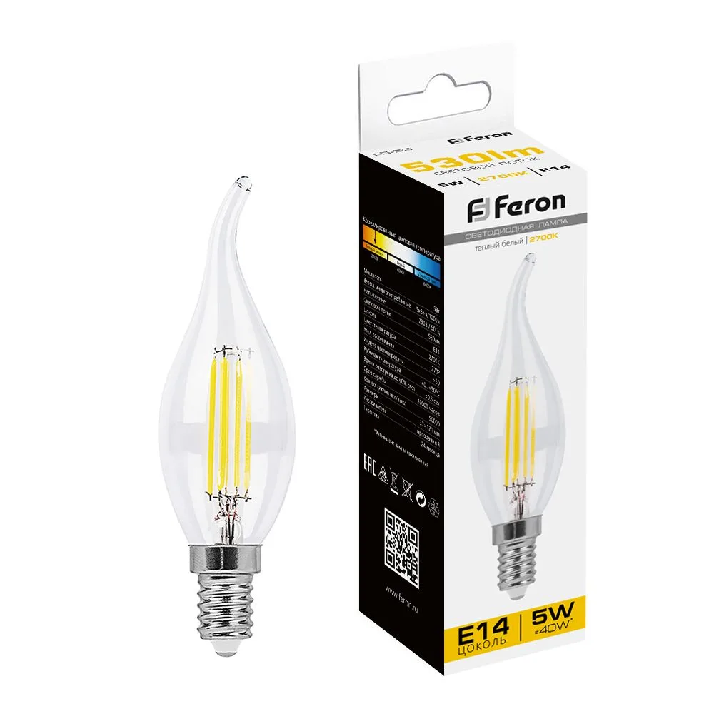 Лампа светодиодная FERON LB-59 Свеча на ветру E14 5W 230V 2700K 25575