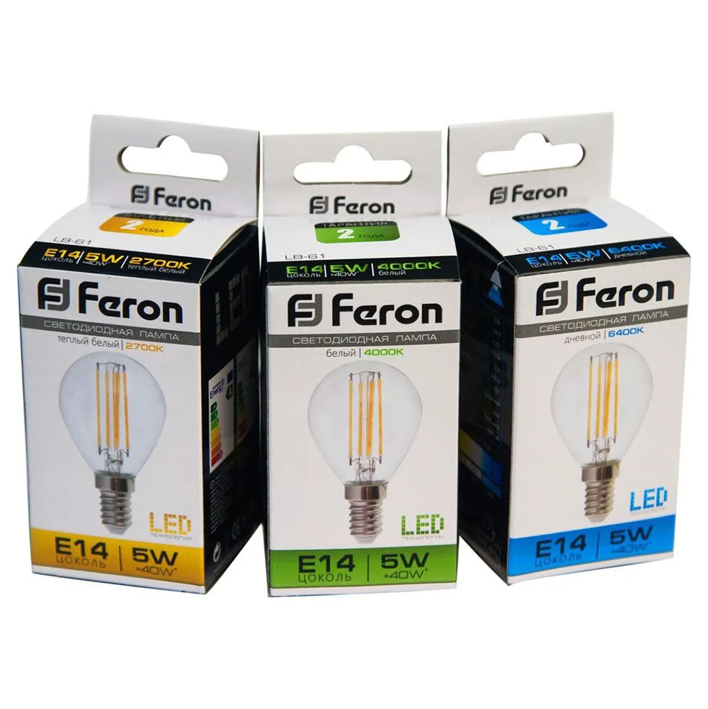 FERON Лампа светодиодная LB-61 Шарик E14 5W 230V 2700K 25578 FERON Лампа светодиодная LB-61 Шарик E14 5W 230V 2700K 25578