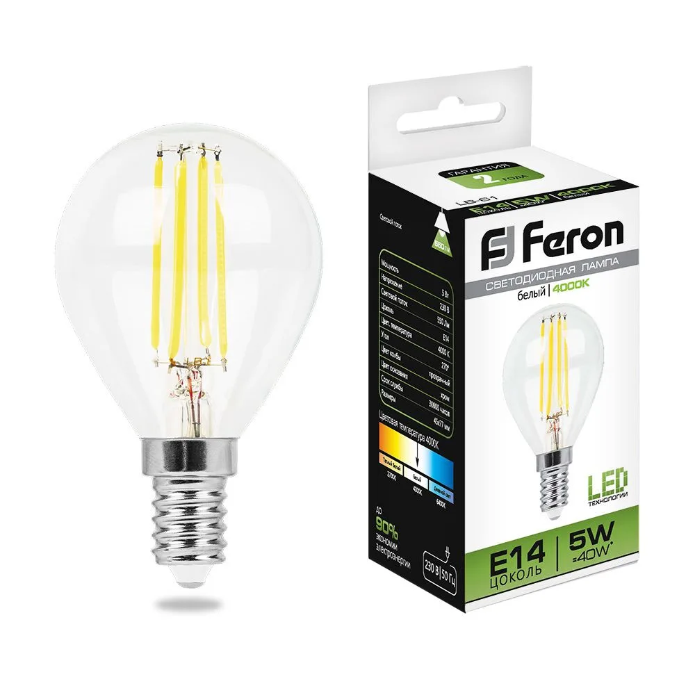 FERON Лампа светодиодная LB-61 Шарик E14 5W 230V 4000K 25579 FERON Лампа светодиодная LB-61 Шарик E14 5W 230V 4000K 25579