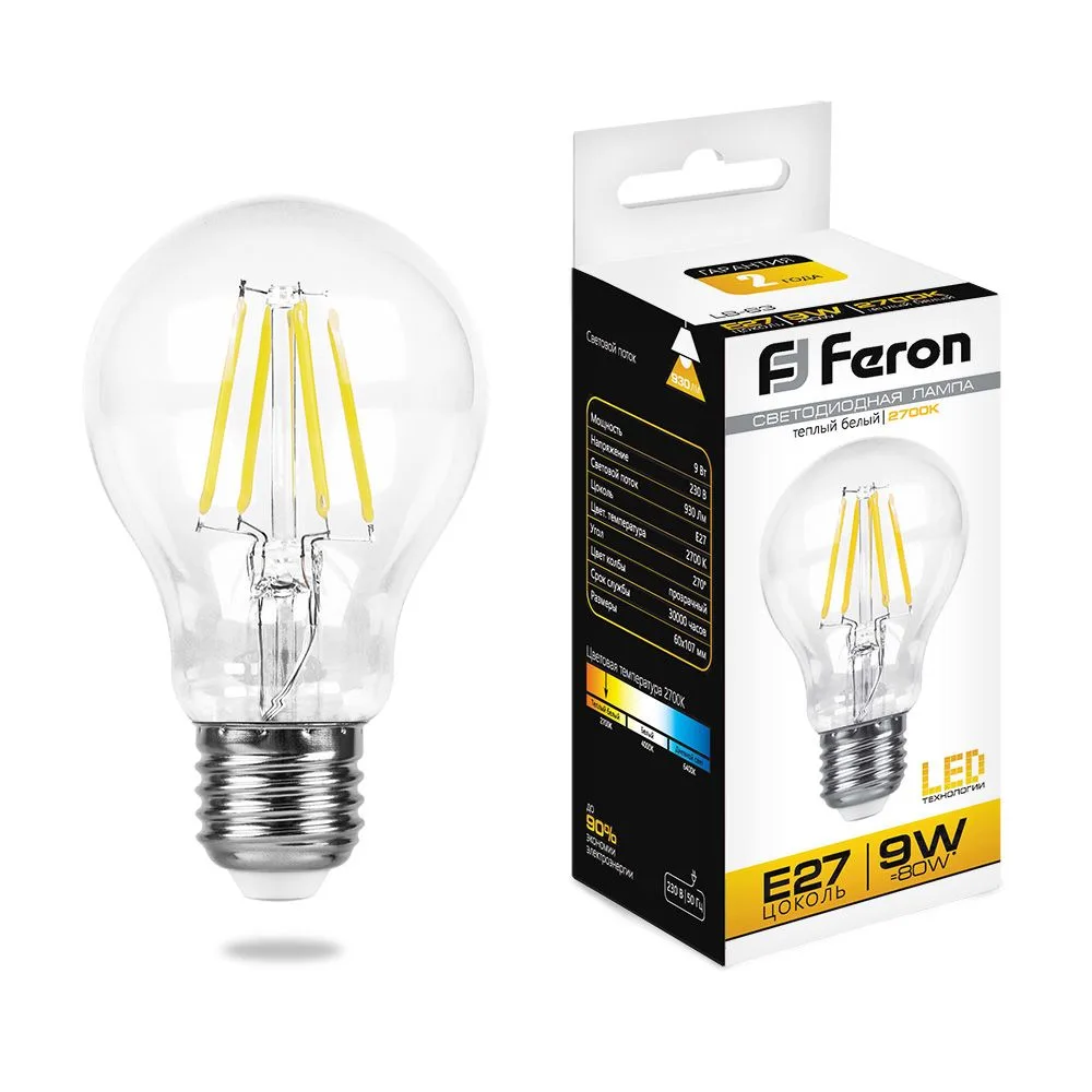 FERON Лампа светодиодная LB-63 Шар E27 9W 175-265V 2700K 25631 FERON Лампа светодиодная LB-63 Шар E27 9W 175-265V 2700K 25631