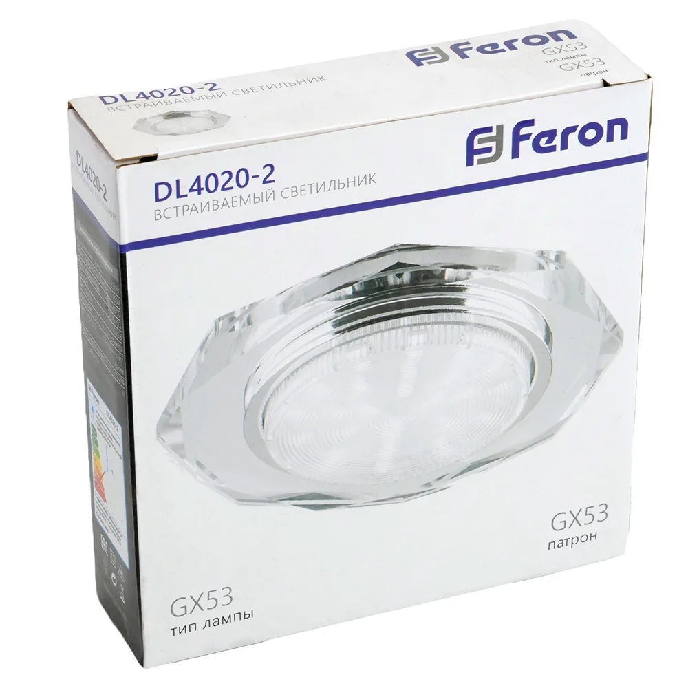 FERON Светильник встраиваемый DL4020-2 потолочный GX53 прозрачный 20148 FERON Светильник встраиваемый DL4020-2 потолочный GX53 прозрачный 20148