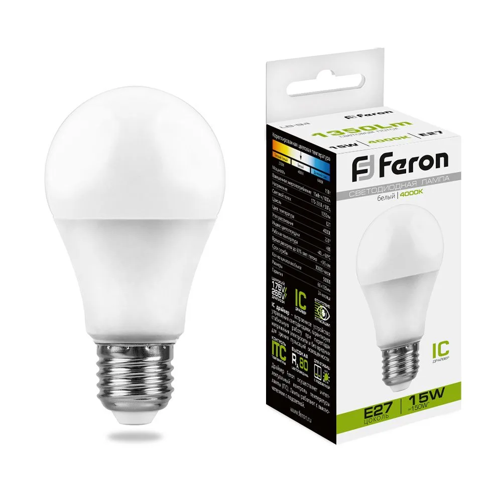 FERON Лампа светодиодная LB-94 Шар E27 15W 175-265V 4000K 25629 FERON Лампа светодиодная LB-94 Шар E27 15W 175-265V 4000K 25629