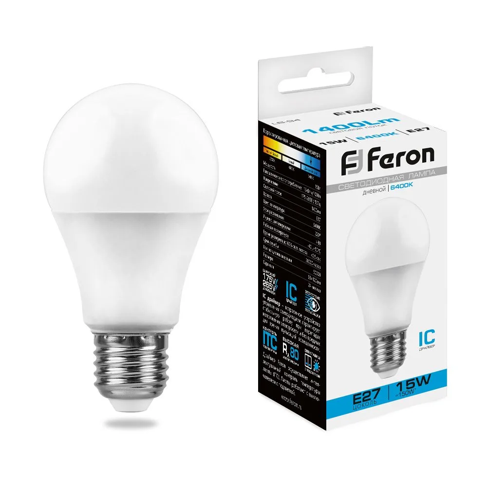 FERON Лампа светодиодная LB-94 Шар E27 15W 175-265V 6400K 25630 FERON Лампа светодиодная LB-94 Шар E27 15W 175-265V 6400K 25630
