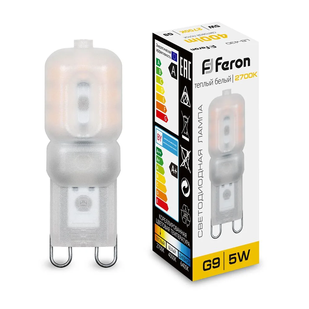 FERON Лампа светодиодная LB-430 G9 5W 230V 2700K 25636 FERON Лампа светодиодная LB-430 G9 5W 230V 2700K 25636