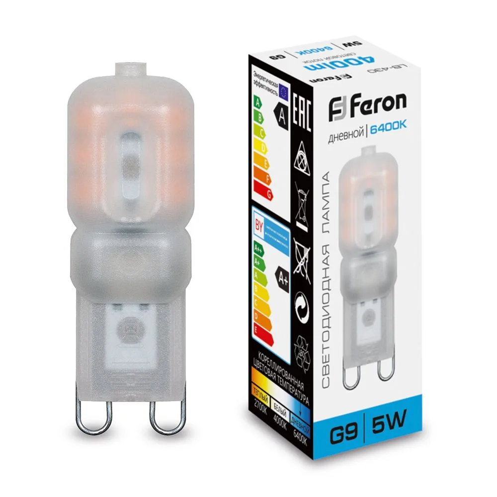 FERON Лампа светодиодная LB-430 G9 5W 230V 6400K 25638 FERON Лампа светодиодная LB-430 G9 5W 230V 6400K 25638
