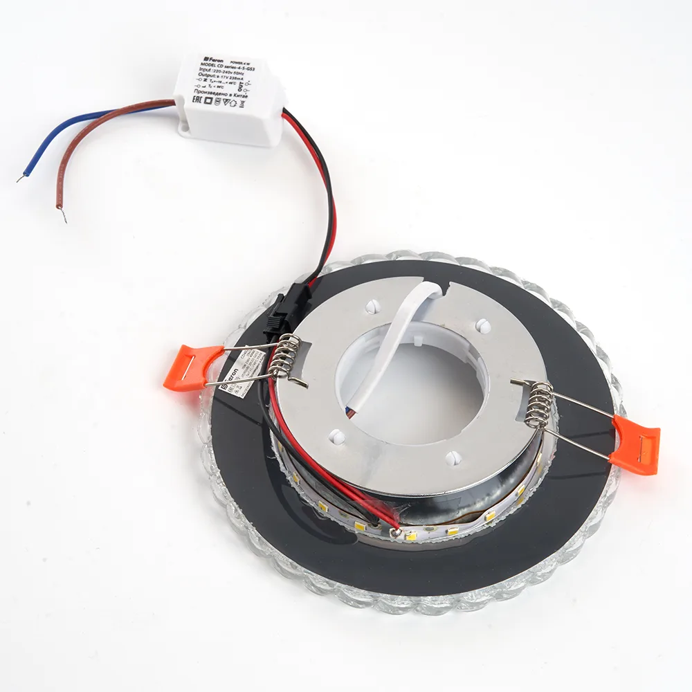 FERON Светильник встраиваемый с белой LED подсветкой CD4021 потолочный GX53 без лампы прозрачный 29474 FERON Светильник встраиваемый с белой LED подсветкой CD4021 потолочный GX53 без лампы прозрачный 29474