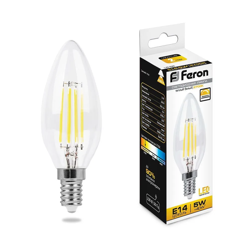 FERON Лампа светодиодная диммируемая LB-68 Свеча E14 5W 2700K 25651 FERON Лампа светодиодная диммируемая LB-68 Свеча E14 5W 2700K 25651