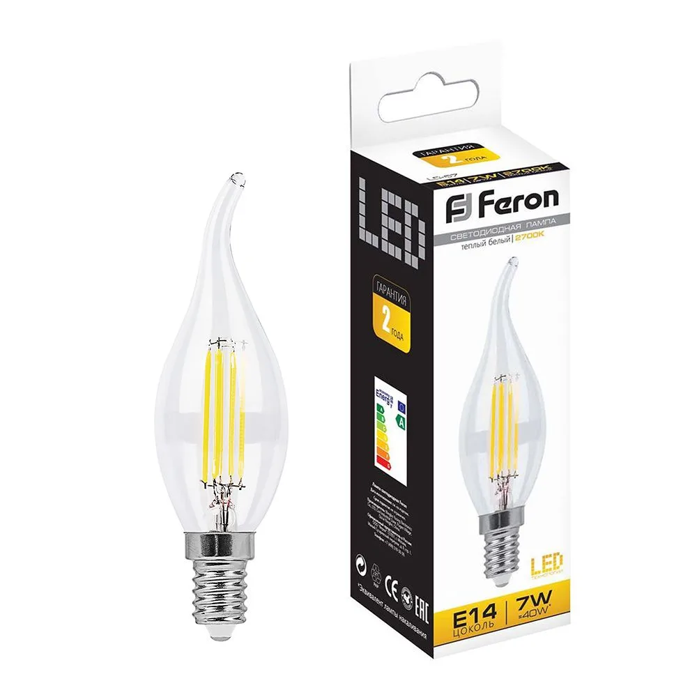 Лампа светодиодная FERON LB-67 Свеча на ветру E14 7W 230V 2700K 25727