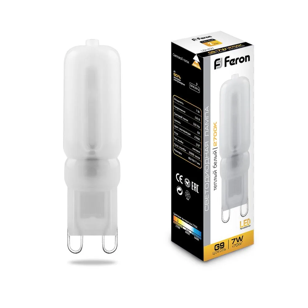 FERON Лампа светодиодная LB-431 G9 7W 230V 2700K 25755 FERON Лампа светодиодная LB-431 G9 7W 230V 2700K 25755