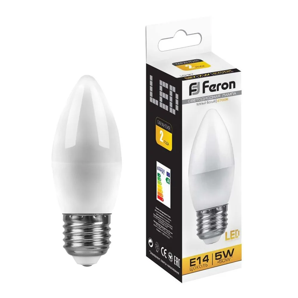 Лампа светодиодная FERON LB-72 Свеча E27 5W 2700K 25764