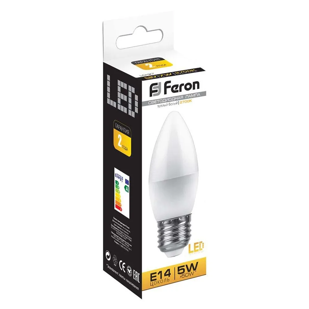 FERON Лампа светодиодная LB-72 Свеча E27 5W 2700K 25764 FERON Лампа светодиодная LB-72 Свеча E27 5W 2700K 25764