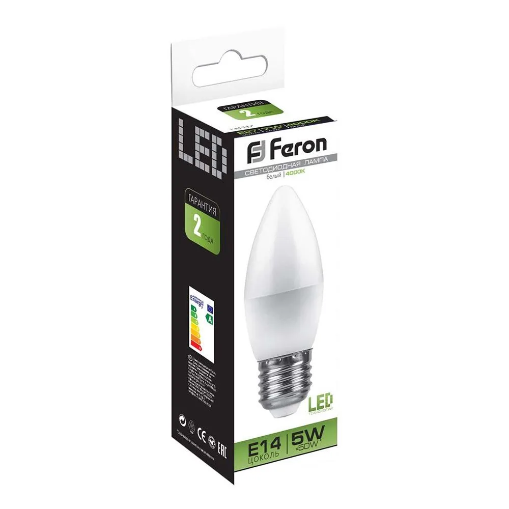FERON Лампа светодиодная LB-72 Свеча E27 5W 4000K 25765 FERON Лампа светодиодная LB-72 Свеча E27 5W 4000K 25765