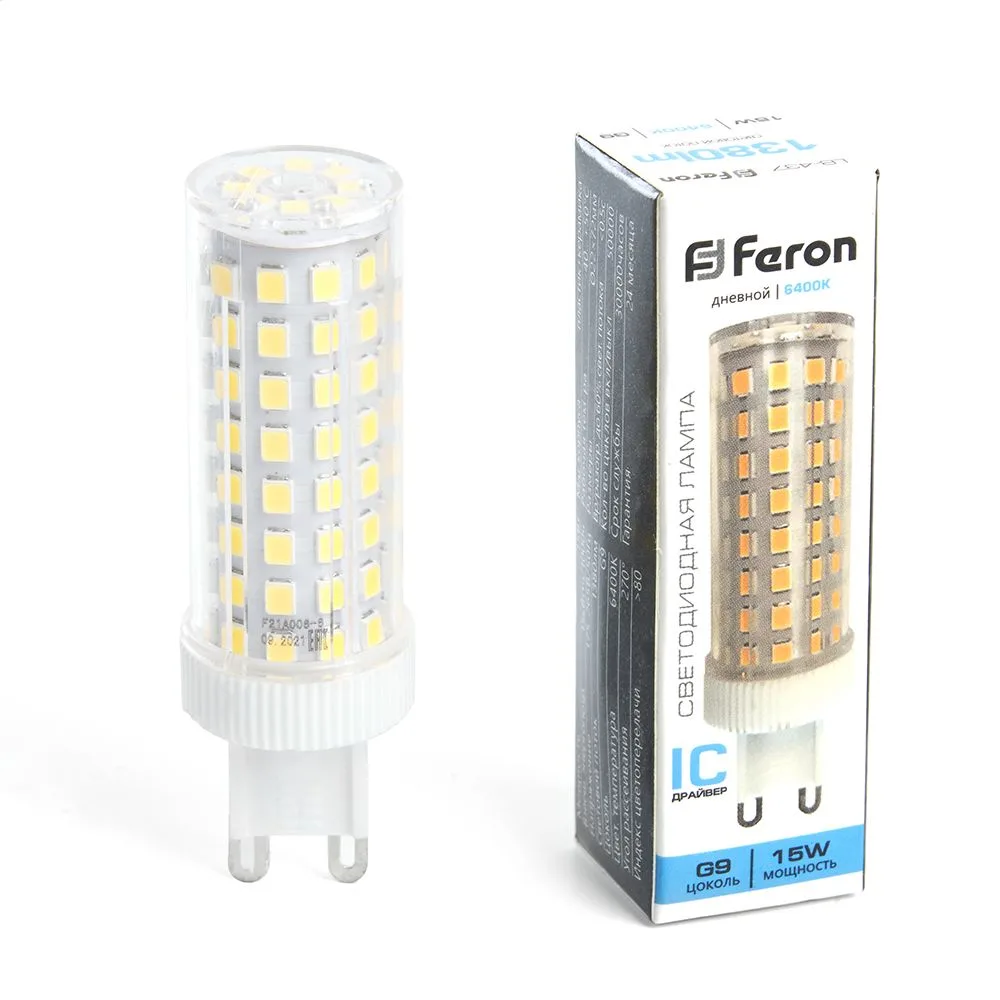 FERON Лампа светодиодная LB-437 G9 15W 175-265V 6400K 38214 FERON Лампа светодиодная LB-437 G9 15W 175-265V 6400K 38214