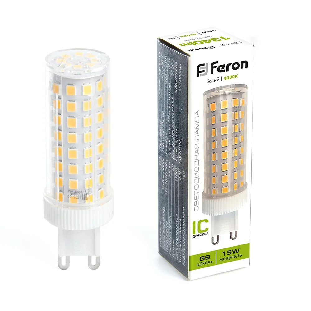 FERON Лампа светодиодная LB-437 G9 15W 175-265V 4000K 38213 FERON Лампа светодиодная LB-437 G9 15W 175-265V 4000K 38213