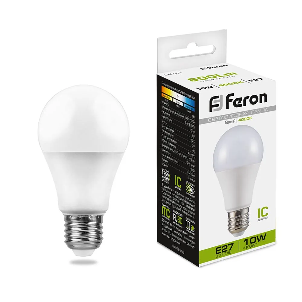 FERON Лампа светодиодная LB-92 Шар E27 10W 175-265V 4000K 25458 FERON Лампа светодиодная LB-92 Шар E27 10W 175-265V 4000K 25458