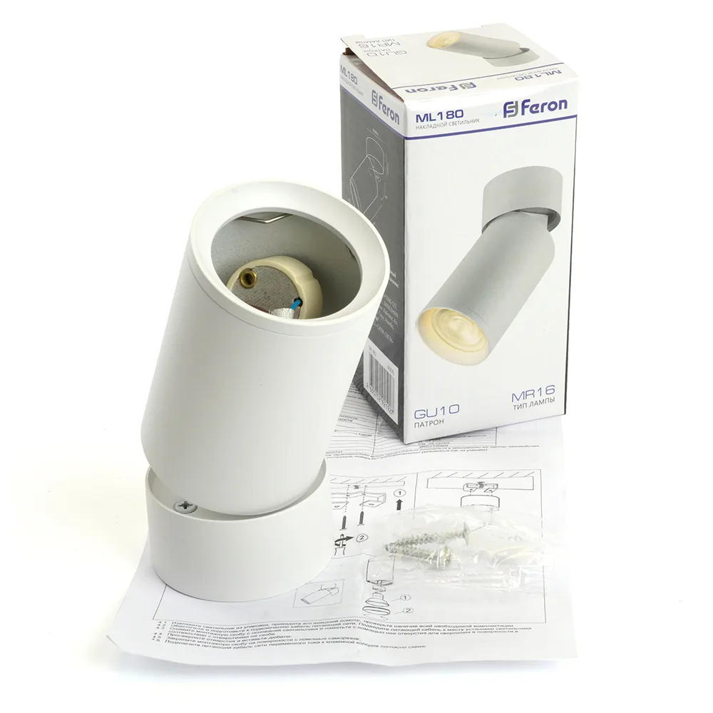 FERON Светильник потолочный ML180 MR16 35W 230V, белый 41876 FERON Светильник потолочный ML180 MR16 35W 230V, белый 41876