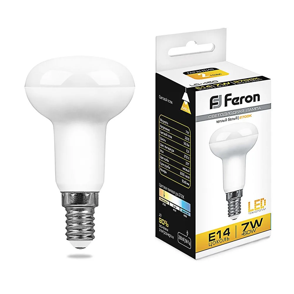 FERON Лампа светодиодная LB-450 E14 7W 175-265V 2700K 25513 FERON Лампа светодиодная LB-450 E14 7W 175-265V 2700K 25513