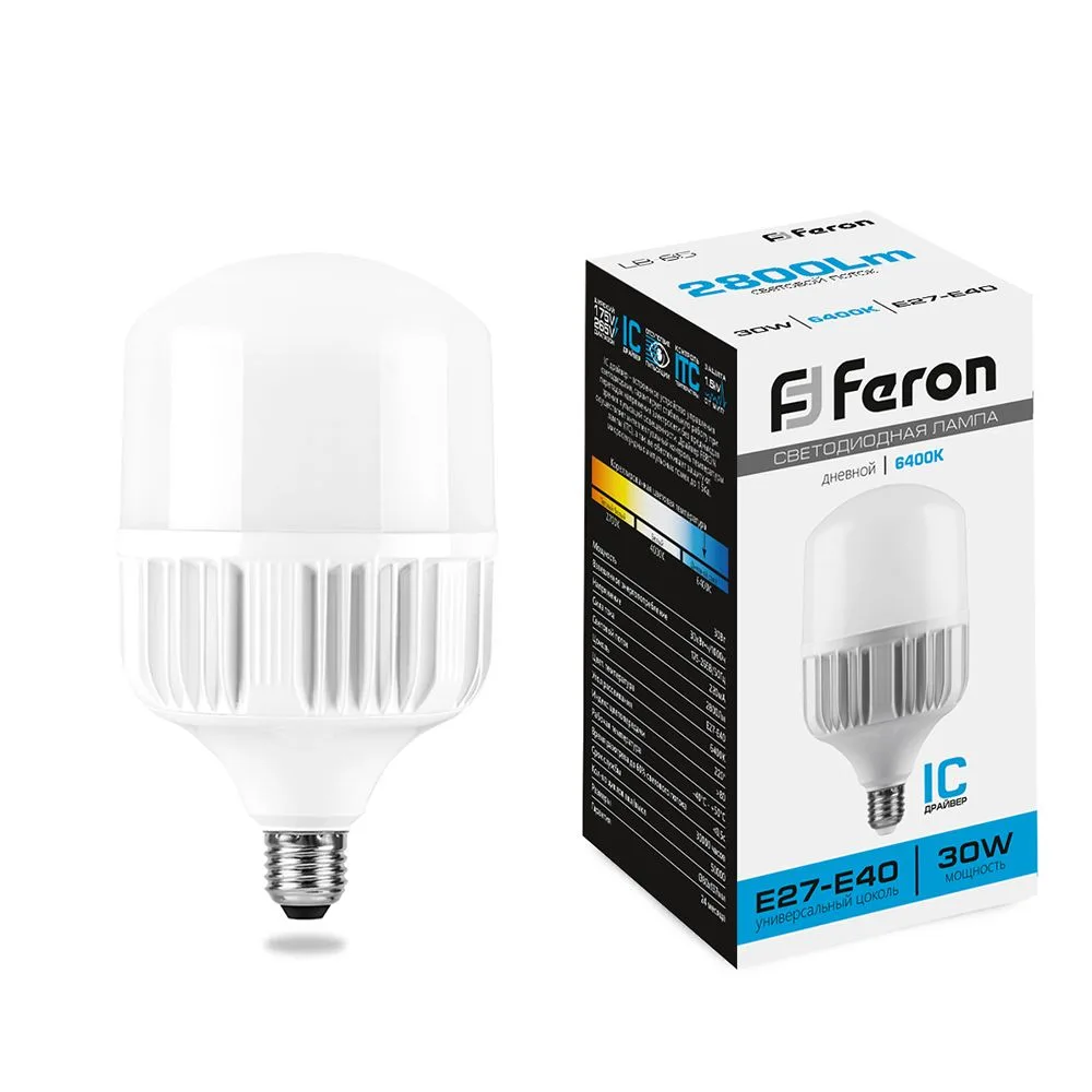 FERON Лампа светодиодная LB-65 E27-E40 30W 175-265V 6400K 25537 FERON Лампа светодиодная LB-65 E27-E40 30W 175-265V 6400K 25537