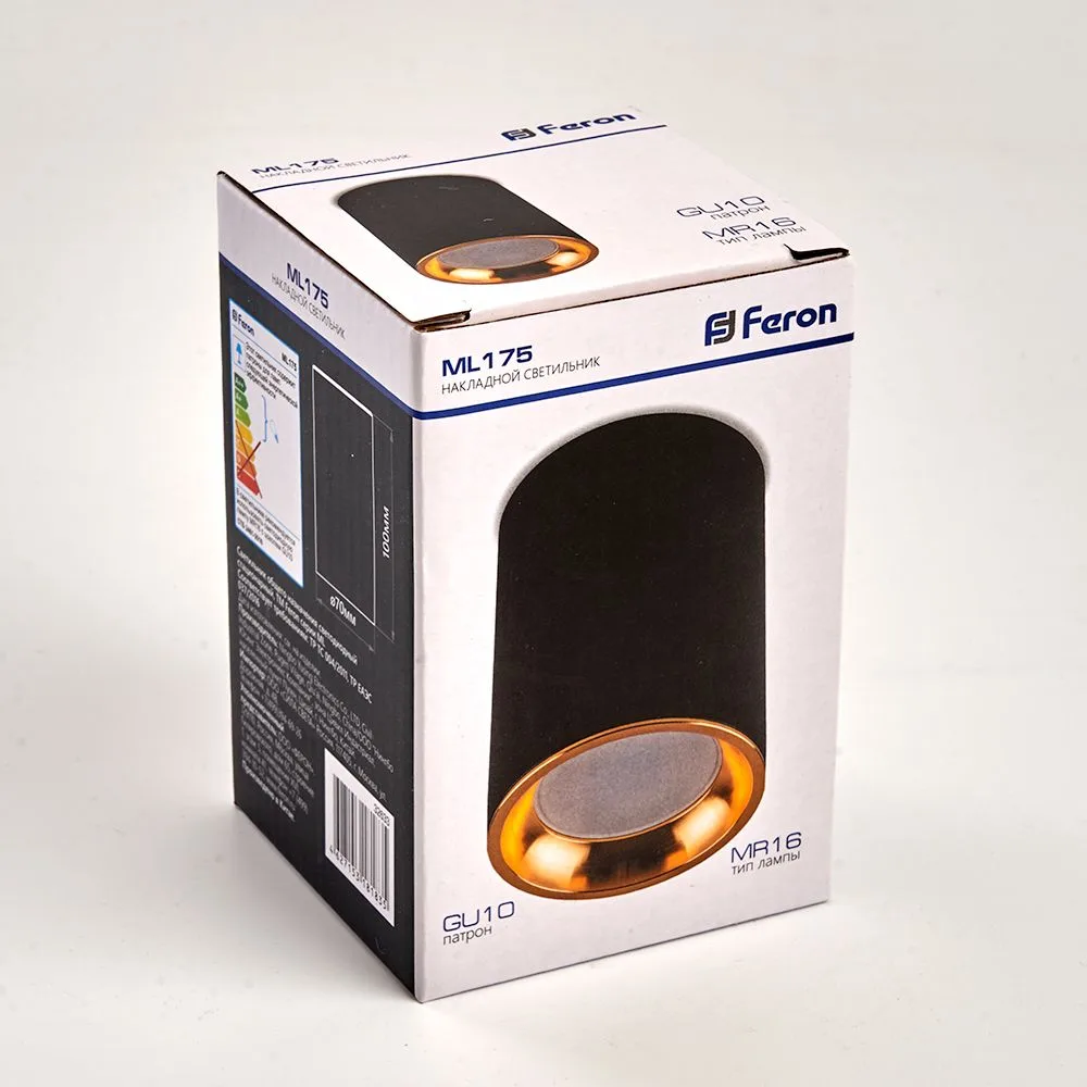 FERON Светильник потолочный ML175 MR16 GU10 35W 230V, черный, золото 32633 FERON Светильник потолочный ML175 MR16 GU10 35W 230V, черный, золото 32633
