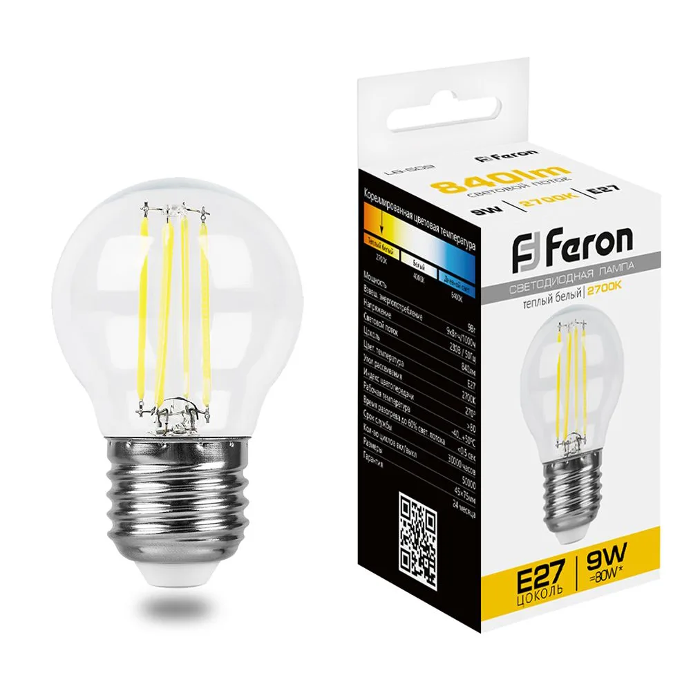 FERON Лампа светодиодная LB-509 Шарик E27 9W 230V 2700K 38003 FERON Лампа светодиодная LB-509 Шарик E27 9W 230V 2700K 38003