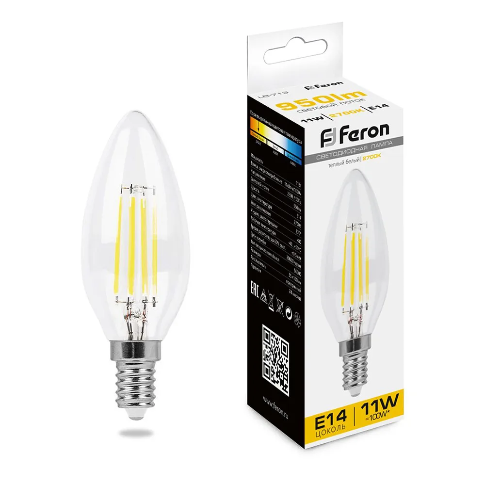Лампа светодиодная FERON LB-713 Свеча E14 11W 230V 2700K 38006