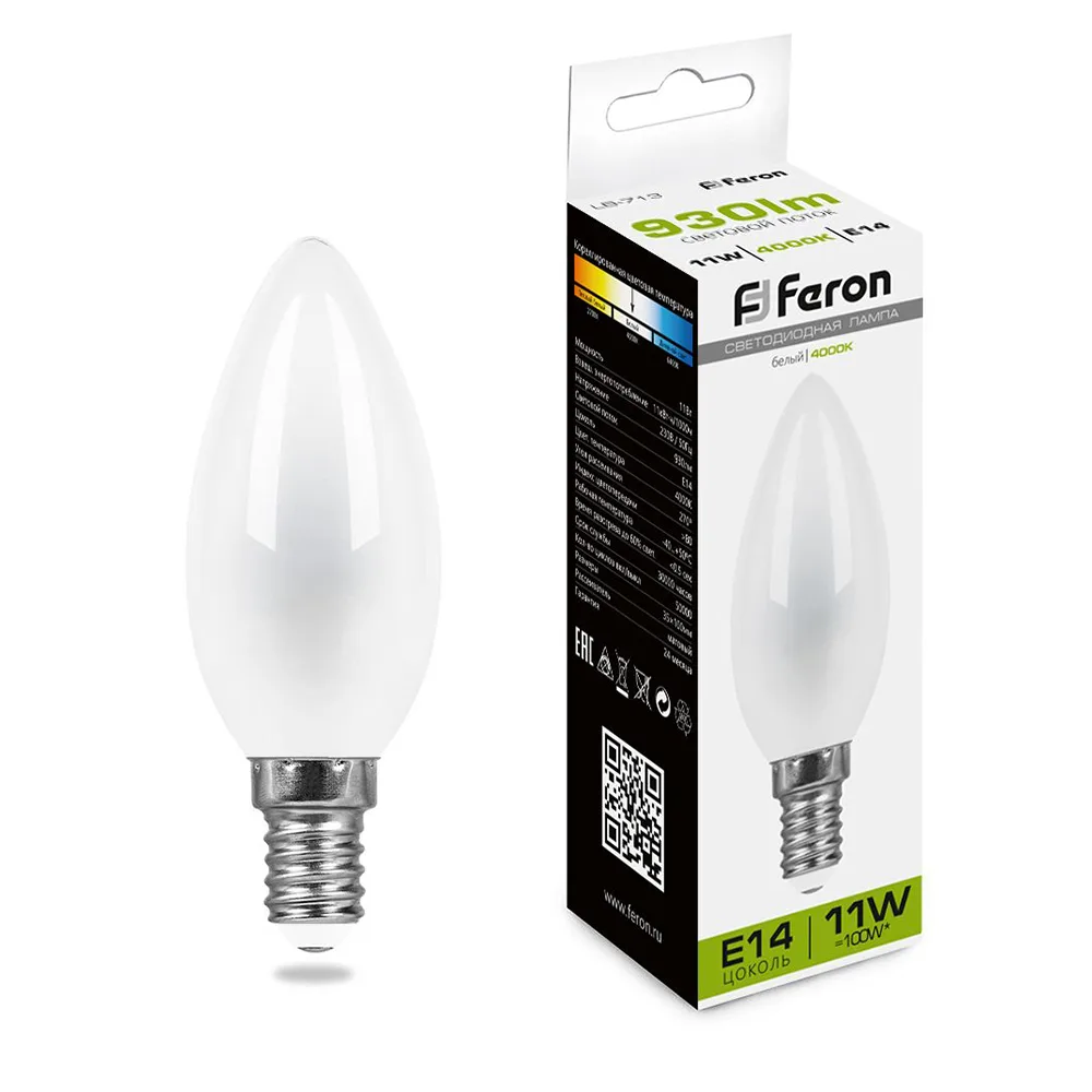 Лампа светодиодная FERON LB-713 Свеча E14 11W 230V 4000K 38007