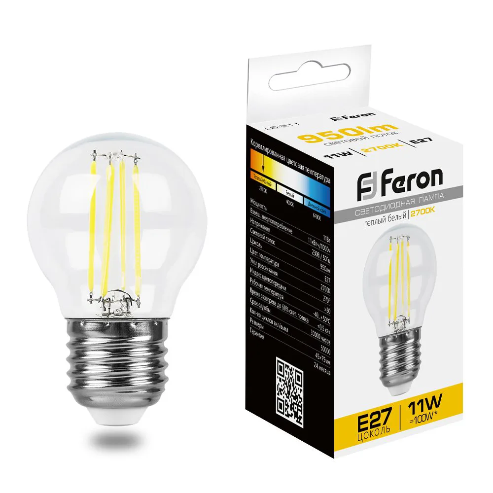 FERON Лампа светодиодная LB-511 Шарик E27 11W 230V 2700K 38015 FERON Лампа светодиодная LB-511 Шарик E27 11W 230V 2700K 38015