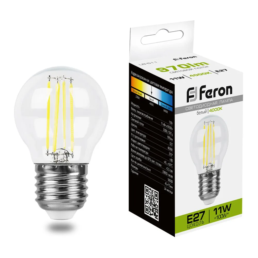 FERON Лампа светодиодная LB-511 Шарик E27 11W 230V 4000K 38016 FERON Лампа светодиодная LB-511 Шарик E27 11W 230V 4000K 38016