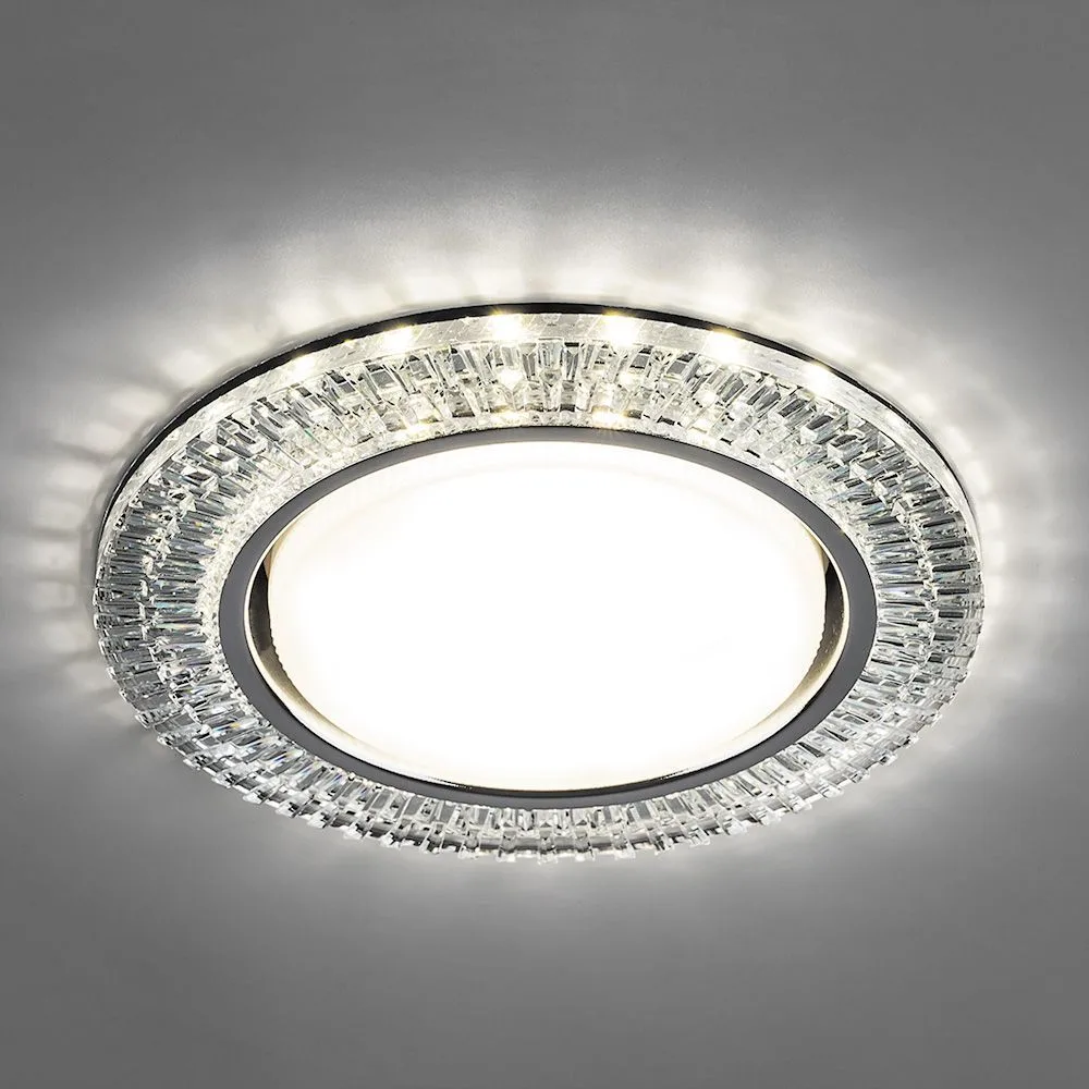 FERON Светильник встраиваемый с белой LED подсветкой CD4033 потолочный GX53 без лампы, прозрачный, хром 32997 FERON Светильник встраиваемый с белой LED подсветкой CD4033 потолочный GX53 без лампы, прозрачный, хром 32997