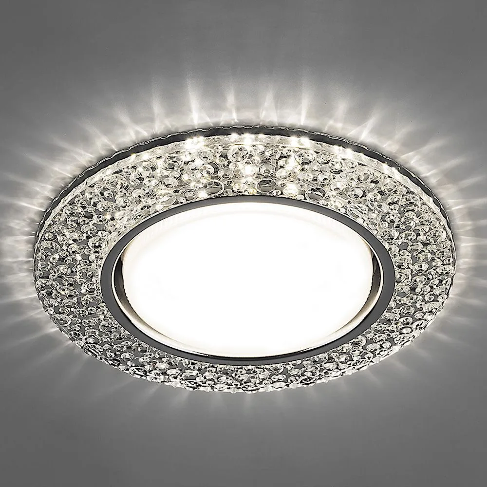 FERON Светильник встраиваемый с белой LED подсветкой CD4032 потолочный GX53 без лампы, прозрачный, хром 32996 FERON Светильник встраиваемый с белой LED подсветкой CD4032 потолочный GX53 без лампы, прозрачный, хром 32996