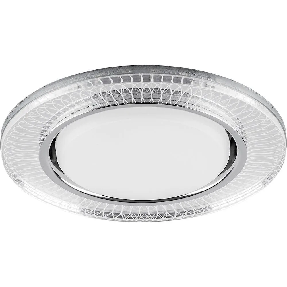 FERON Светильник встраиваемый с белой LED подсветкой CD4038 потолочный GX53 без лампы, прозрачный, хром 40505 FERON Светильник встраиваемый с белой LED подсветкой CD4038 потолочный GX53 без лампы, прозрачный, хром 40505
